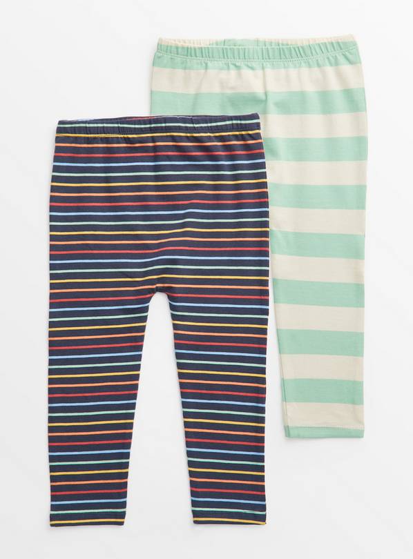 Green & Rainbow Stripe Leggings 2 Pack  12-18 months